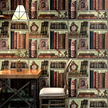 3D Креативная книжная полка Библиотечный кабинет Американские ретро Европейские обои Кафе Американский телевизор Фон Обои для стен
