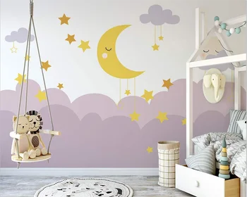 beibehang Пользовательские скандинавские обои ручной росписи из папье-маше, мультяшные облака, звездное небо, фоновые рисунки для детской комнаты