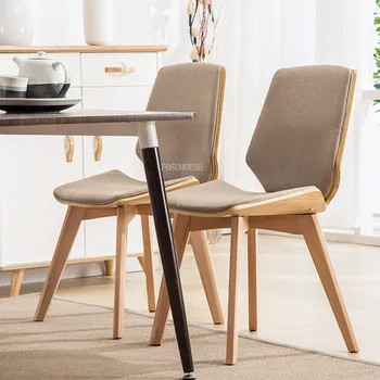 Скандинавский обеденный стул со спинкой из цельного дерева, Минималистичный современный книжный стул, шкаф, Тканевые обеденные стулья для кухни, мебель для дома