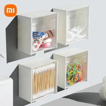 Пластиковые Настенные ящики Xiaomi Для хранения Пылезащитный Органайзер для ванной комнаты Для ватных тампонов Клей для макияжа Маленькая Коробка для украшений