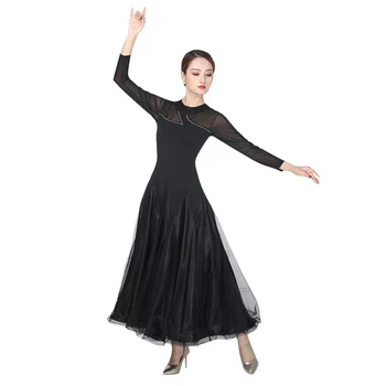 Черное женское платье для современных танцев Вальс Танго Латиноамериканские соревнования по бальным танцам