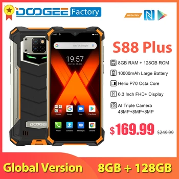 Глобальный DOOGEE S88 Plus IP68 / IP69K Прочный Мобильный телефон 10000 мАч 8 ГБ 128 ГБ Android 10 Смартфон Helio P70 Восьмиядерные Телефоны