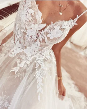 Роскошное свадебное платье в стиле Бохо с кружевными аппликациями 2023 Трапециевидной формы на бретельках с открытой спиной, пляжное Vestido De Noiva