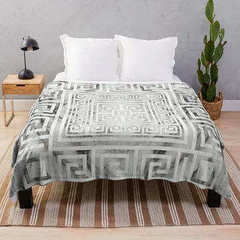 Греческий меандр - Греческий ключ, текстура белого мрамора, пледы, мягкие одеяла, Походное одеяло, Винтажное одеяло