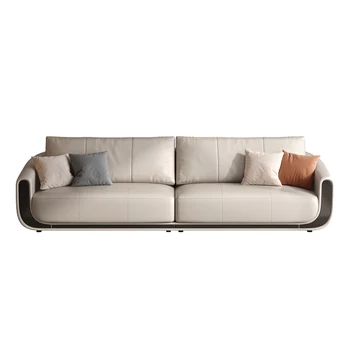 Итальянский минималистичный кожаный диван, гостиная, вертикальный ряд, высококлассный современный роскошный стиль, большая семейная вилла, новый диван 2022 года выпуска