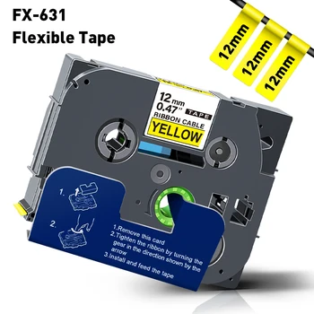 12 мм Гибкая Идентификационная Лента для Brother TZe Label Tape FX631 FX231 TZE231 Желтый Провод Кабельный Картридж Подходит для Машины Для Прикрепления Этикеток Brother