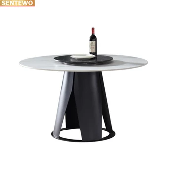 Дизайнерский роскошный круглый обеденный стол из мраморной каменной плиты с обеденным столом и 8 стульями mesa de jantar comedor a manger tisch На основе углеродистой стали