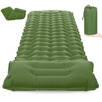 Спальный коврик для кемпинга с подушкой, встроенный насос, Сверхлегкий надувной спальный коврик, водонепроницаемый надувной матрас для уличной палатки