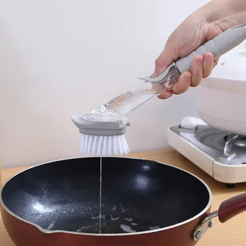 Кухонная Щетка для чистки 2 в 1 Губка Автоматический Дозатор жидкости Губка для посудомоечной машины С длинной ручкой Моющее Средство Бытовые Чистящие Средства