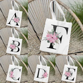 Модная холщовая сумка для отдыха Женская Экологическая сумка для покупок С цветочной инкрустацией и буквенным рисунком Многоразовая сумка большой емкости