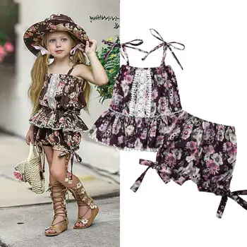 Летняя одежда для маленьких девочек в Великобритании, кружевное платье с цветочным рисунком, Топы, Шорты, солнцезащитный костюм