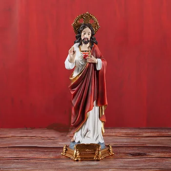 Коттвот Статуя Святого Сердца Иисуса Христа Святой Господь Сердце Иисуса Католическая Статуэтка Скульптура на Основе Красной Смолы Украшение дома