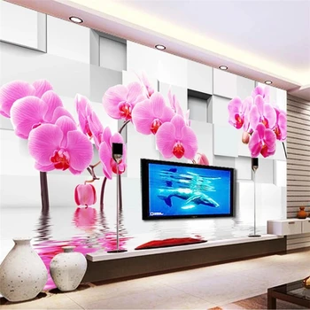 papel de parede Пользовательские обои 3d роскошные розовые украшения Фаленопсис мягкая упаковка ТВ фон стена отражение Кливии 3d обои