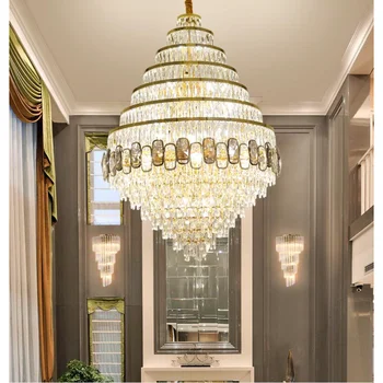 Светодиодный подвесной светильник, роскошная хрустальная вилла, большая люстра для гостиной, украшение вестибюля отеля, смешанный цвет 