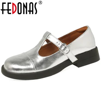 FEDONAS/ Женские туфли-лодочки с Т-образным ремешком в стиле ретро на низком каблуке, повседневная рабочая обувь для студентов, Женская обувь из натуральной кожи, коллекция 2023 года, Весна-лето, лаконичный дизайн.