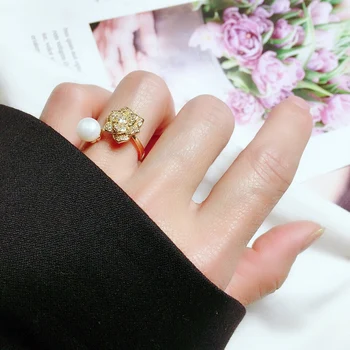 Кольцо из натурального жемчуга, 18-Каратное позолоченное Роскошное женское кольцо с цирконием и кольцом с камелией 2023, Модные женские аксессуары