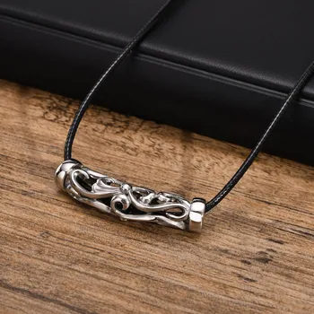 Винтажный серебряный минималистский кулон с полым стержнем, черная веревочная цепочка, ожерелье из нержавеющей стали, Ювелирный подарок для модной вечеринки