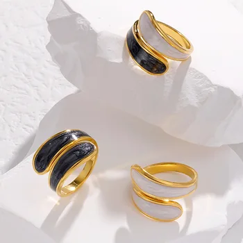 Стильные кольца с геометрическими каплями масла с эмалью для женщин, креативные минималистичные Открытые регулируемые кольца с неправильным крестом, вечерние украшения