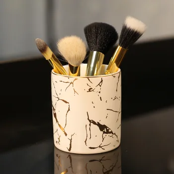 Бутылочки для хранения кистей для макияжа из скандинавского мрамора, баночки в минималистском креативном стиле Ins, Фарфорово-керамический держатель для ручек, настольное хранилище
