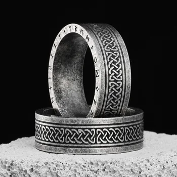 Кольцо с кельтским узлом, Руны викингов, мужские кольца из нержавеющей стали 316L, Ретро Простой рок для парня, Ювелирные изделия, Креативный подарок Оптом