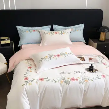 Набор пододеяльников из чистого хлопка с цветочной вышивкой, 220x240, высококачественный комплект постельного белья размера 