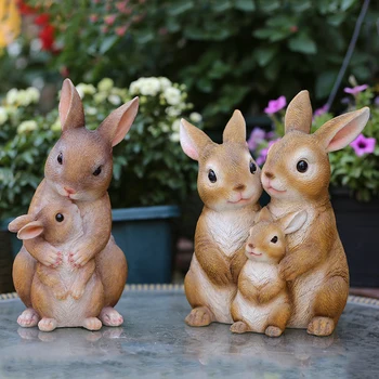 Пара детских скульптур Кролика, украшения для сада, Фигурка Кролика из смолы, Креативное искусство животных, украшение дома, подарок на день рождения