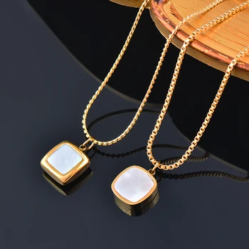 SINLEERY Квадратное ожерелье с белой раковиной из нержавеющей стали SINLEERY для женщин, цепочка из золотых ювелирных изделий, цепочка из золота 