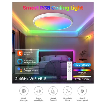 Музыкальный потолочный светильник 24 Вт RGB Современный потолочный светильник с дистанционным управлением, свет для украшения дома, голосовой ассистент для гостиной, спальни
