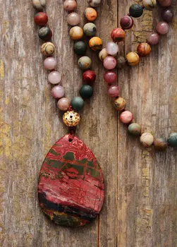 Роскошные Натуральные камни Яшма Подвеска в виде капли воды Женское Модное Шикарное Этническое ожерелье для Медитации Ювелирные изделия Оптом