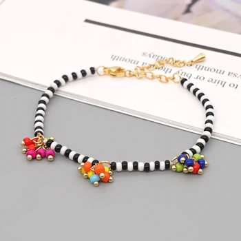 Go2BoHo Простой браслет, модные украшения ручной работы, черно-белый браслет из бисера с разноцветными плетеными подвесками для женщин