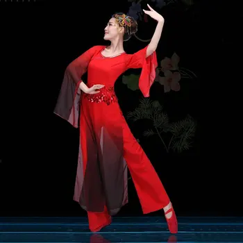 Костюмы для китайских народных танцев с водяными рукавами, танцевальная одежда с градиентными чернилами Hanfu Drum Fan, танцевальный костюм Yangko 3XL 4XL FF011 YQ