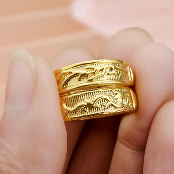 Золотые кольца с драконом и Фениксом для влюбленных пар, свадебные Обручальные Кольца из позолоченного сплава, кольца на палец, женские мужские ювелирные изделия, подарки