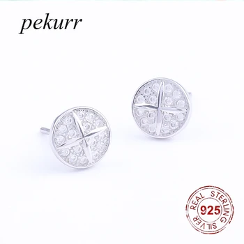 Круглые женские серьги-гвоздики из стерлингового серебра 925 пробы Pekurr, циркон, круглые женские серьги-гвоздики, винтажные серьги-кольца в виде креста, модные ювелирные изделия