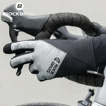 ROCKBROS Зимние велосипедные перчатки с сенсорным экраном, водонепроницаемые MTB Велосипедные перчатки, теплые Мотоциклетные перчатки, Спортивное снаряжение