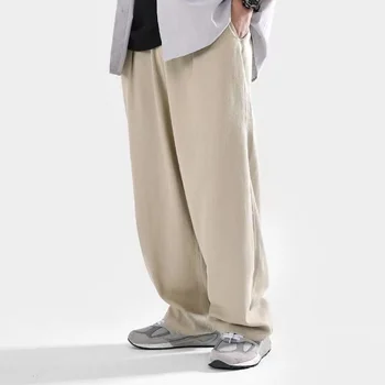 2023 Мужские свободные повседневные брюки из плотного хлопка, японские прямые брюки-карго, простой модный комбинезон, черные / серые / брюки цвета хаки